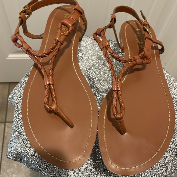 Ralph Lauren Shoes - Ralph Lauren flat sandals. Size 9.5 B. Brown braided toe post style. Looks good!